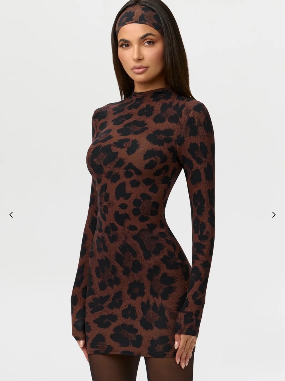 naked wardrobe Leopard Print Long Sleeve Bodycon Dress - Black & Brown - Picture 3 of 6